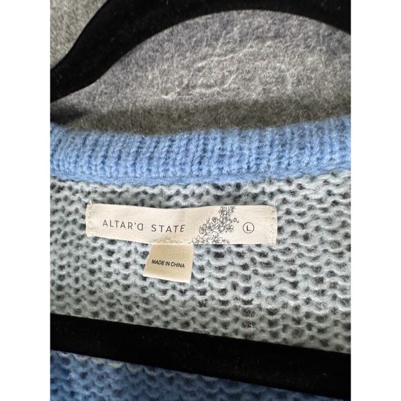 Altar'd State Sweater Women Large Blue Knit Long Sleeve Striped Wool Blend - Picture 2 of 7